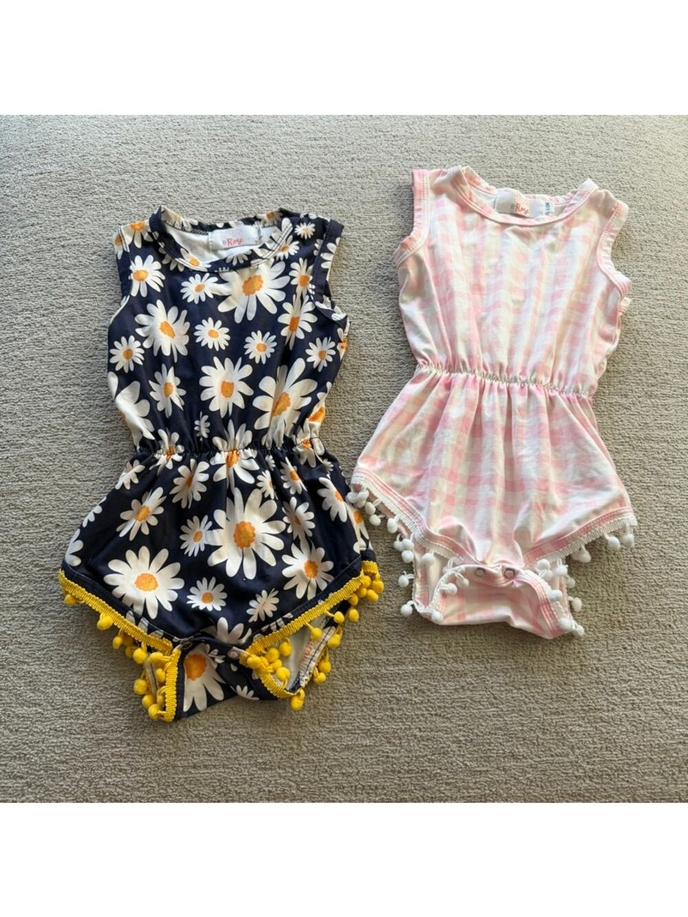 Mila & Rose Baby Girl Romper Lot of 2 Pom Pom Floral 6-12M